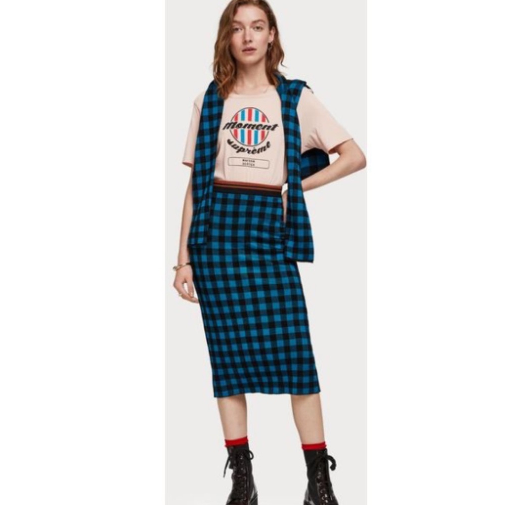 Scotch & Soda Blue and Black Checked Pencil Skirt
